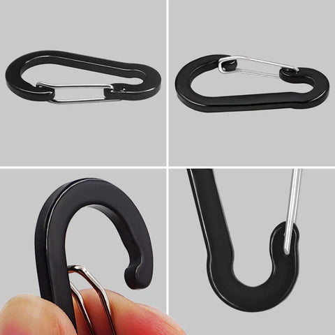 Black aluminum carabiner clips from Spiral Retractable Safety Lanyard Set Of 3 Built Tough For Keys And Tools
