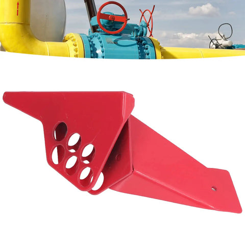 Heavy Duty Ball Valve Lockout Device For Industrial Piping Safety And Padlock Mount Suitable For Dn8 To Dn50 Pipes shown in red with multiple lock holes.