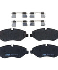 Disc Brake Pad Set TRH1316 OE Quality Replacement For Mercedes Sprinter 2500 2010 To 2018 Metris 2016 To 2020 And Dodge Sprinter 2500 2007 To 2009 With OE 68006732AA shown with brake pads and clips.