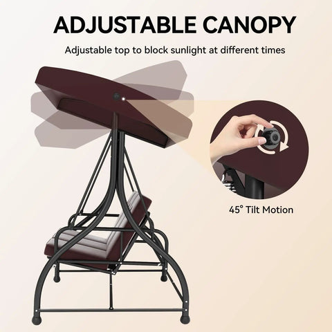 3-Seat Outdoor Patio Swing Glider With Heavy Duty Steel Frame And Adjustable Canopy Removable Cushions All Weather Porch Swing