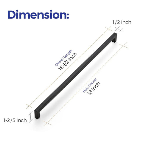 Diagram showing dimensions of the 10 Pack 18 Inch Square Cabinet Handles Matte Black Drawer Pulls For Kitchen Cabinets And Furniture Hardware