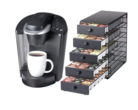 Boss Level Coffee Pod Drawer In Black Satin Finish Ideal For K Cups Up To 90 Pods, 5-Tier XXL Countertop Organizer with coffee maker