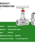 stainless steel needle valve 3/8 NPT for precision flow control
