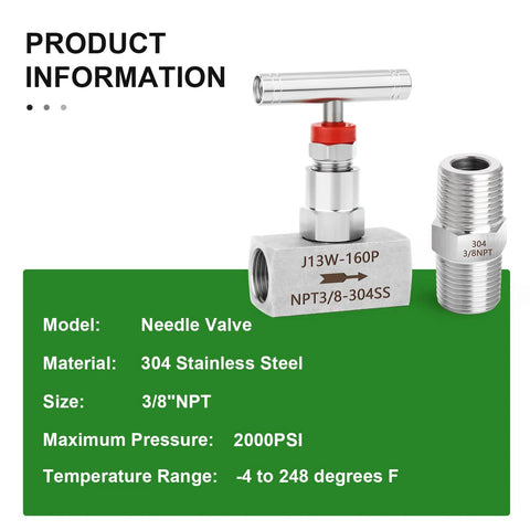 stainless steel needle valve 3/8 NPT for precision flow control
