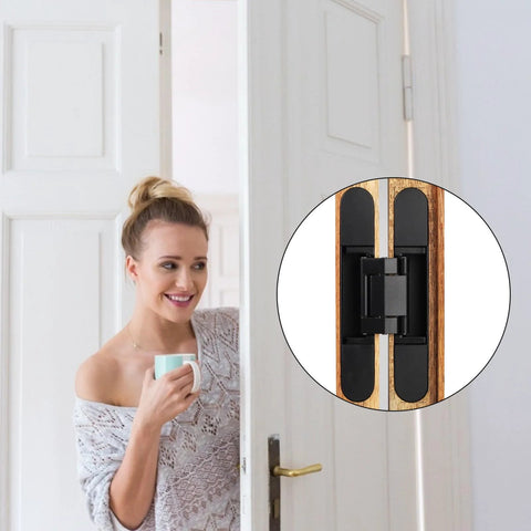 Heavy Duty Metal Invisible Door Hinge 180 Degree Concealed Cross Swing For Wooden Doors Load Bearing Up To 40kg Black Titanium Finish