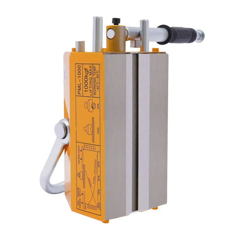 Beefy Steel Magnetic Lifter With Super Grippy Rubber Handle And Heavy Duty U Loop Shackle Hook 10.6 X 5.5 Inch tool with detailed label.