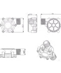 Technical drawing of Hydro Shower Head Generator 1W Micro Turbine With Temp Sensor Water Powered Charger dimensions and design.