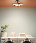 Valencia 16 Inch Three Light Modern Farmhouse Semi Flush Ceiling Light With Textured Glass Shade In Black And Gray Oak Finish