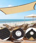 Dope Outdoor Sun Shade Cloth Mesh Tarp with Grommets for Patio, Garden, HDPE shade netting on patio with close-up details