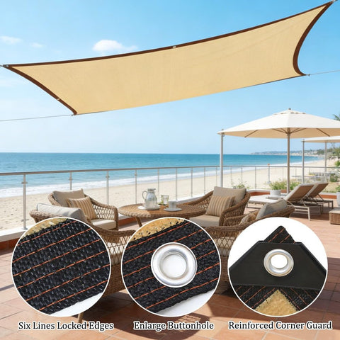 Dope Outdoor Sun Shade Cloth Mesh Tarp with Grommets for Patio, Garden, HDPE shade netting on patio with close-up details