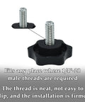 Slick Black Star Hand Knobs 4 Pack Featuring 1/4 20 Thread Solid Build showing detailed view of threaded black star knobs for cabinet hardware.