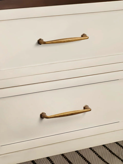 Antique Brass Cabinet Pulls Set Of 5 5 Inch Hole Center Vintage Drawer Pulls on white dresser
