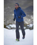 Man running in snow wearing Ice Traction Cleats for Running Shoes, Lightweight Grip with Full Sole Coverage, Grey Green, X Large