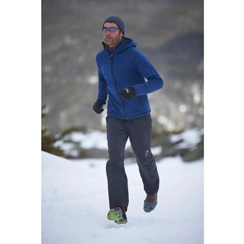 Man running in snow wearing Ice Traction Cleats for Running Shoes, Lightweight Grip with Full Sole Coverage, Grey Green, X Large