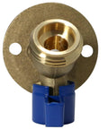 1/2 Inch Pex B To 3/4 Inch Ght Hose Bibb Solid Brass Garden Valve With Flange Nsf Certified Adapter For Potable Water Hydronic Heating and blue flange detail.