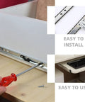 Top Notch Keyboard Slide Out Tray Rails With Drawer Track Guides 27Mm White installation process with screwdriver on desk.