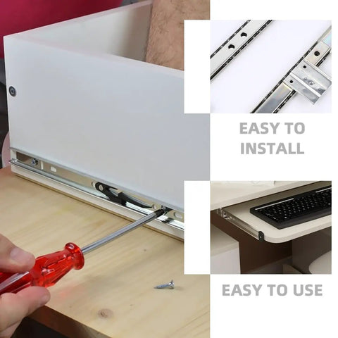 Top Notch Keyboard Slide Out Tray Rails With Drawer Track Guides 27Mm White installation process with screwdriver on desk.