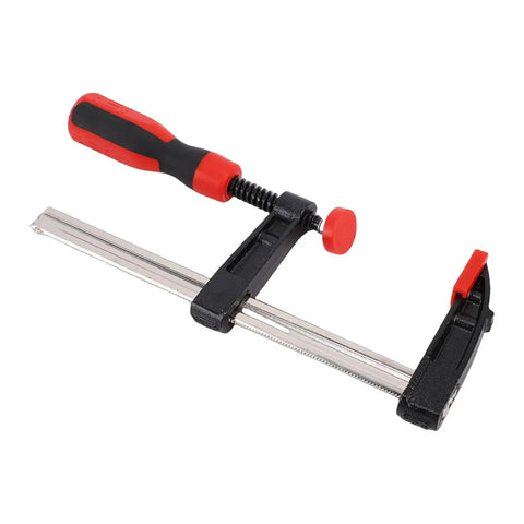 6 Inch Bar Clamp Heavy Duty F Style Clamping Tool With 300lbs Grip Power For Woodworking Projects In The Shop Alloy Steel With ABS Handle And A 5.9 Inch Jaw Opening 1 Pack, red handle