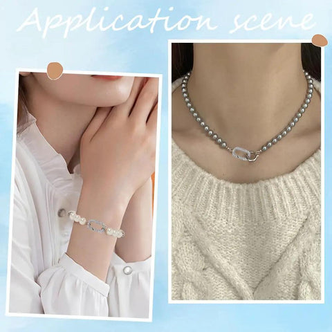 Textured 925 Sterling Silver Oval Spring Gate Rings Carabiner Clips Snap Hooks on necklace and bracelet