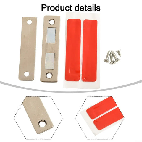 Magnetic Cabinet Door Catch With Screws For Cupboard Wardrobe Drawer Closure, components including metal strips and screws visible