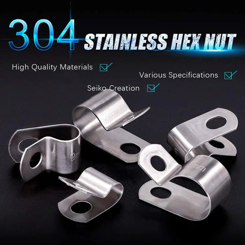 Beefy Stainless Steel Cable Clamp Set 80 Pcs In Five Sizes 1/4 5/16 3/8 1/2 5/8 Inch Durable DIY Wire Management Kit close-up