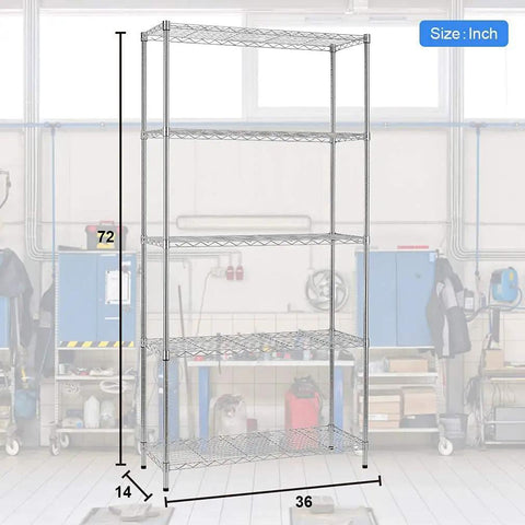 Straight Up Rock Solid Five Tier Wire Shelving Unit With Adjustable Shelves And Foot Levelers Featuring Dang Tough Chrome Plated Steel Construction For Heavy Duty Garage Or Storage Needs Supporting Up To Twelve Hundred Fifty Pounds