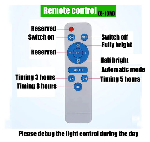Remote control for JUDYSSY Courtyard Light Led Solar Floodlight Outdoor, featuring timing options and brightness settings.