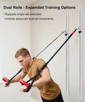Man using Adjustable Resistance Band Wall Anchor System with dual 40 inch aluminum rails for strength mobility and stretch training.