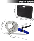 Dimensions of Heavy Duty Hydraulic A C Hose Crimper Kit for Beadlock Fittings with carrying case shown.