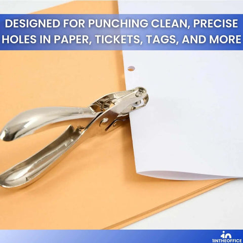 Single Hole Punch For Office Use, Heavy Duty Metal Hole Puncher With 1/4 Inch Punch, 5 Sheet Capacity, Anti Rust Construction, Handy Chip Tray