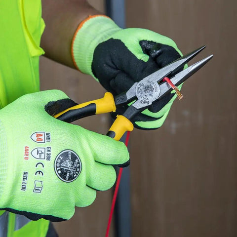 Person holding Beefy 8 Inch Needle Nose Pliers With Extended Handles For Extra Reach And Leverage Induction Hardened Cutting Edges