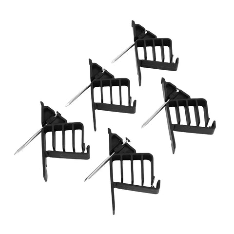 Super Clean Cable Stackers With 25 Count Pack Of Sturdy Plastic Wire Clips And Stainless Steel Nails arranged on a white background.