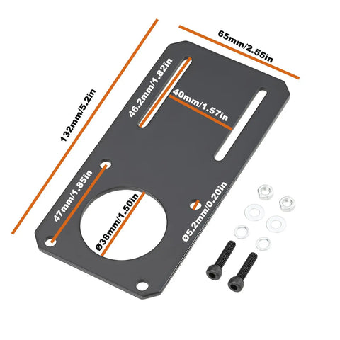 2 Pack NEMA 23 Stepper Motor Mounting Brackets 132x65mm Rock Solid Aluminum, Precise Alignment, 47mm Standard Hole Spacing, Heavy Duty Mounting Plates For DIY CNC And 3D Printer Projects. Black aluminum bracket with bolts and washers