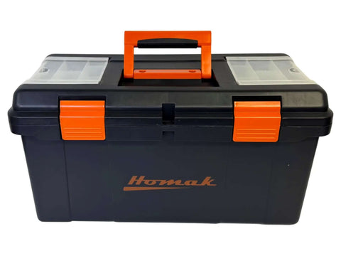 Heavy Duty Plastic Toolbox With Tray And Dividers Black 22 Inch Storage Case For Tools With Removable Lid Compartments Double Latch Security Built For Tough Jobs