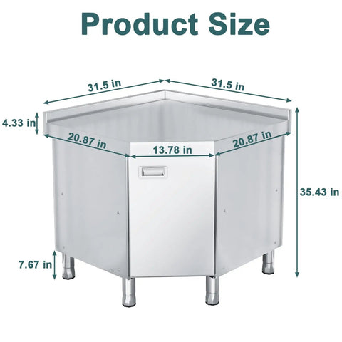 Corner Stainless Steel Prep Table With Cabinet For Work And Storage Heavy Duty Stain Resistant Commercial Kitchen Workstation Dimensions