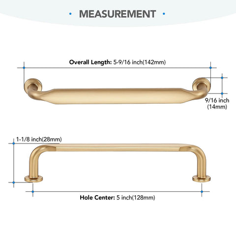 Measurements of the Ten Pack 5 Inch Champagne Bronze Cabinet Handles In Solid Zinc Alloy For Kitchen Cabinets Bathroom Drawers Dresser