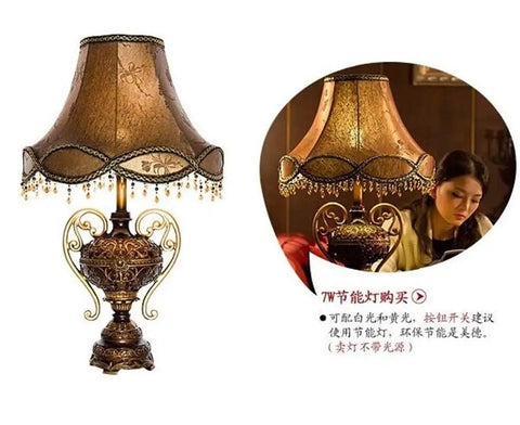 Tiffany Style Table Lamp With Floral Jeweled Design In Resin And Bronze Finish Cloth Lampshade Warm White LED Not Dimmable 360 Degree Illumination Victorian Desk Or Bedside Light For Living Room Decor. 