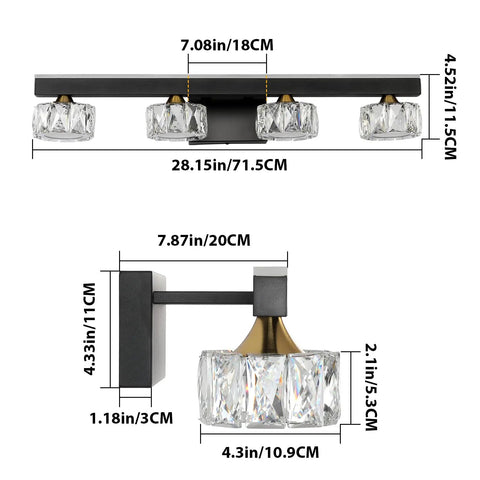 Three Light Crystal Bathroom Vanity Light Fixture Black Modern LED Wall Light 6000K Cool White Bath Light Over Mirror For Home And Master Bathrooms Looks Lit And Fresh