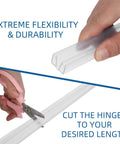 Cutting Two Pair Clear Pvc Piano Style Living Hinges Forty Eight Inch Flexible Tape For Acrylic Plexiglass And Glass Panels.