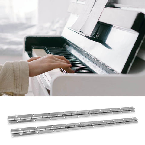 Hands playing piano and two Piano Hinge 24 Inch Heavy Duty 0.06 Inch Thick 304 Stainless Steel Continuous Hinge displayed
