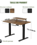 Heavy Duty Electric Standing Desk With Dual Memory Buttons And Rock Solid Brown Surface Seriously Built Tough For Gaming And Remote Work Grind Super Smooth Motor Lift Keeps Your Spine Happy; dimensions 120x60cm, height 73-118cm, includes monitor shelf.