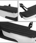 DNA Motoring rear step bumper with license plate lights; chrome bumper with black textured step pad.