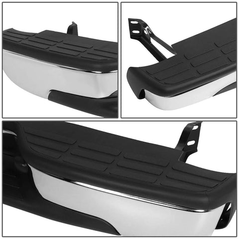 DNA Motoring rear step bumper with license plate lights; chrome bumper with black textured step pad.