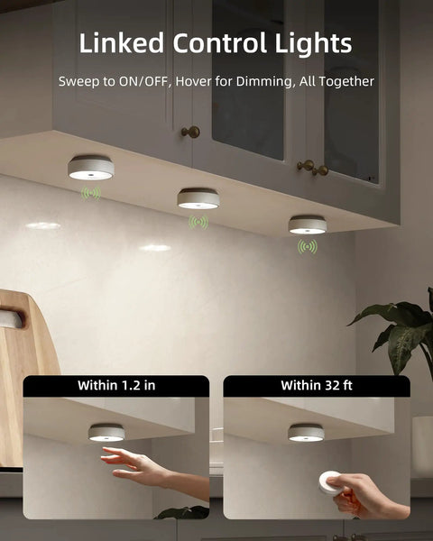 Rechargeable LED Puck Lights With Remote Control, Wireless Dimmable Under Cabinet Lighting, Battery Operated Puck Light.