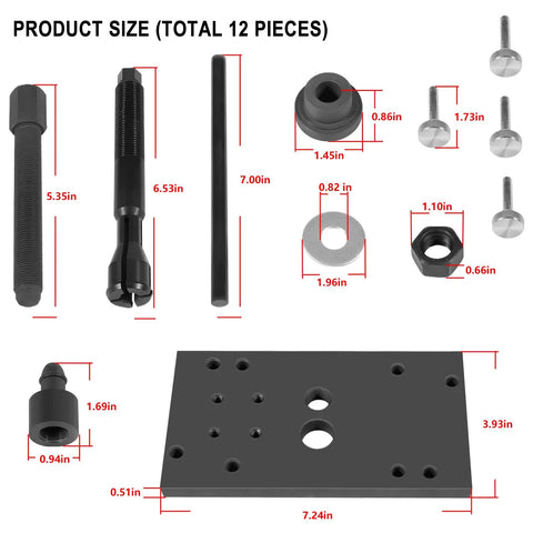 12-piece M8 cam inner camshaft needle bearing installer tool kit with base plate for Milwaukee-Eight Harley engines.