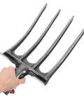 Hand holding Heavy Duty 11 Inch Four Prong Steel Pitch Fork Replacement Head For Soil Loosening And Ground Prep In Farming And Landscaping Tools