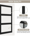 Sliding Closet Door Set With Frosted Glass, 72 Inch Wide By 80 Inch High, Double 37 Inch Panels, solid wood and frosted glass details