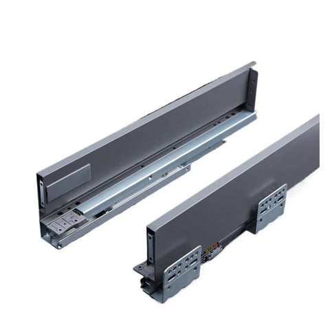 Undermount Drawer Slides Rail for Soft Close Cabinets, slick slim tandem design, hidden install, 45kg load, gray 216mm high