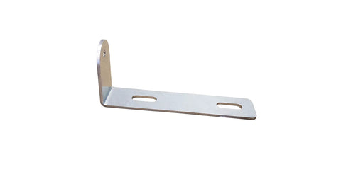 Beefy Galvanized Steel Roller Bracket For One Quarter Inch Round Axle Support, side view showing slotted mounting holes