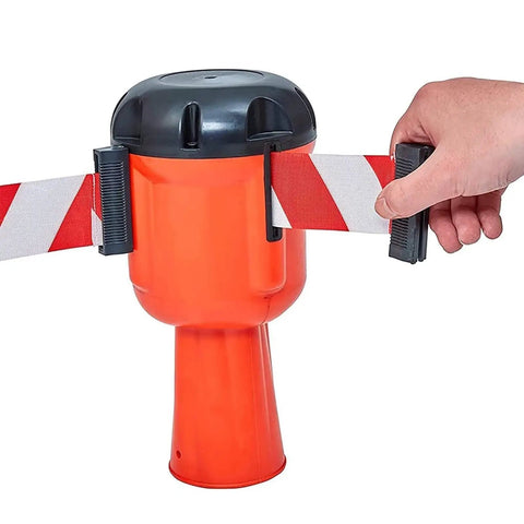 Hassle Free Retractable Safety Belt Barrier System With High Visibility Diagonal Tape And Heavy Duty Braided Webbing For Traffic Cones And Pro Venue Management